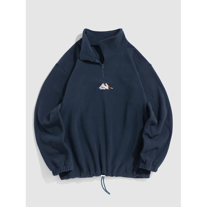 Blurred letter mountain embroidery quarter sweatshirt