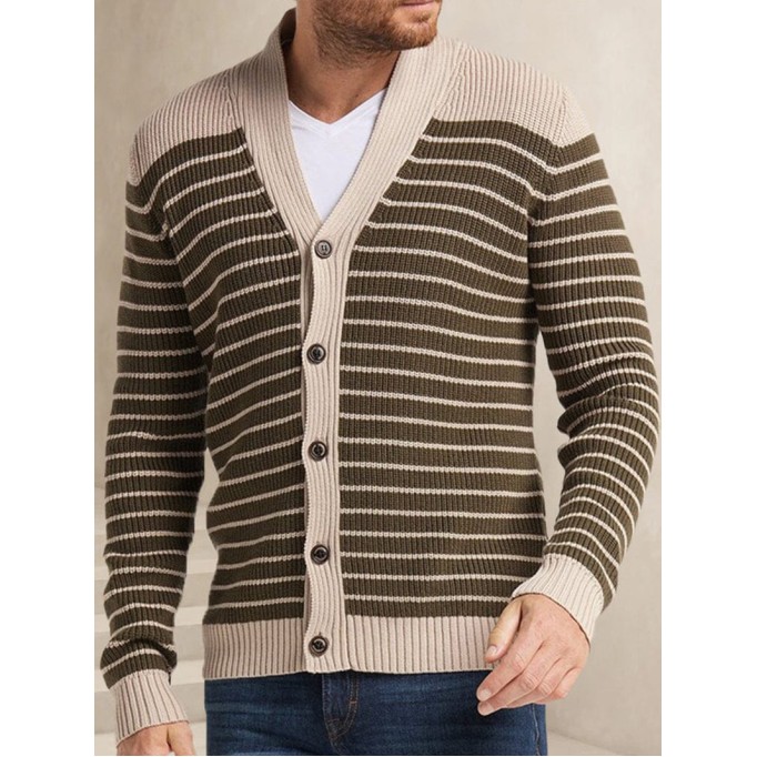 Casual Stripe Knit Cardigan