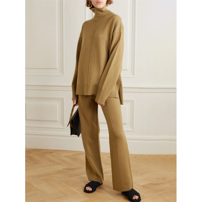 Casual turtleneck solid color two-piece set