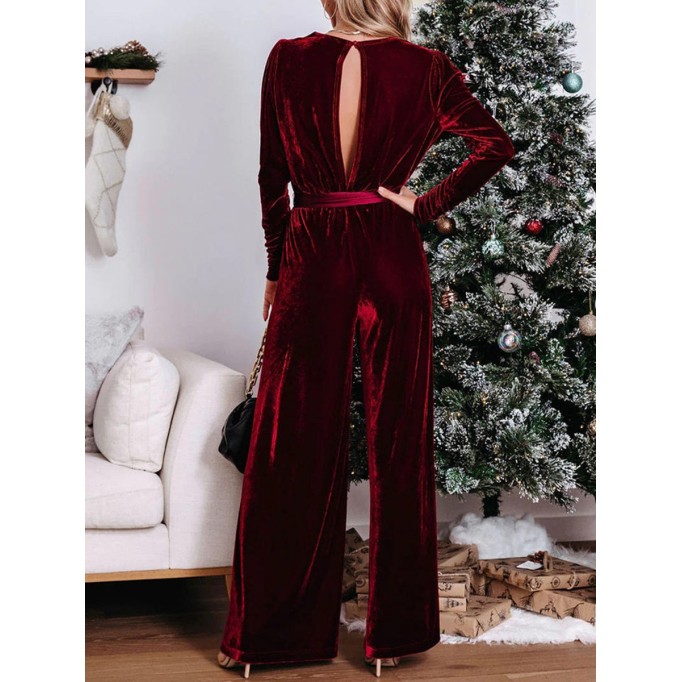 Christmas Party Velvet Wide Leg Jumpsuit