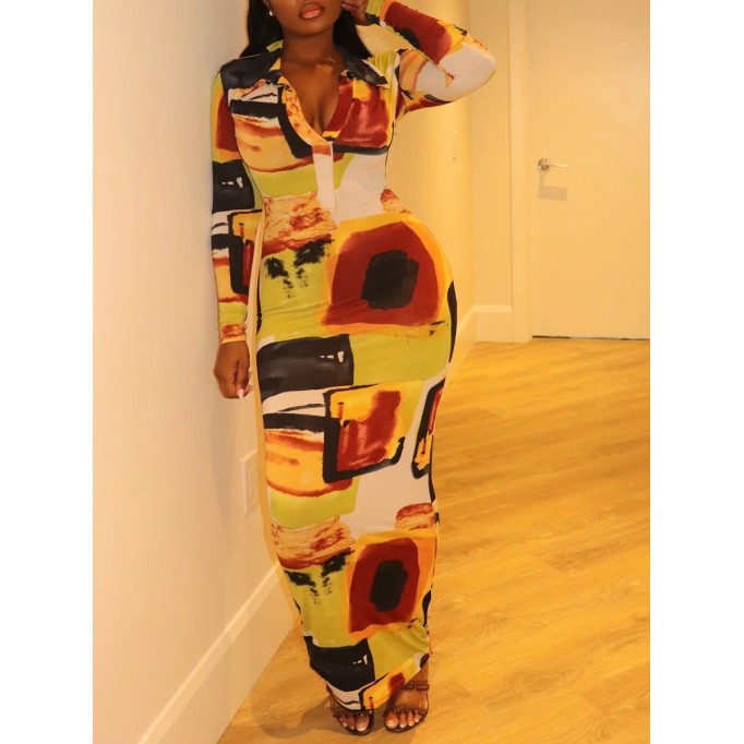 Contrast Abstract Pattern Long Dress