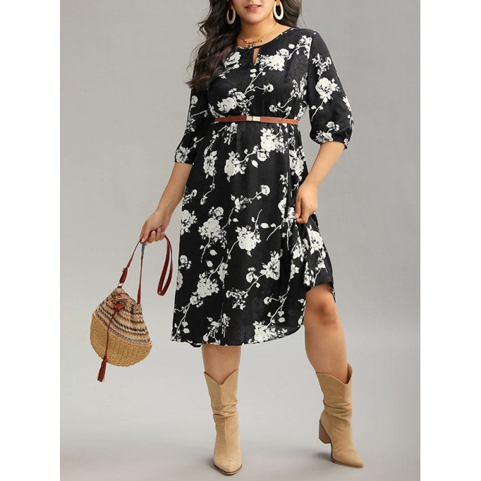 Elegant floral patchwork plus-size women's dress