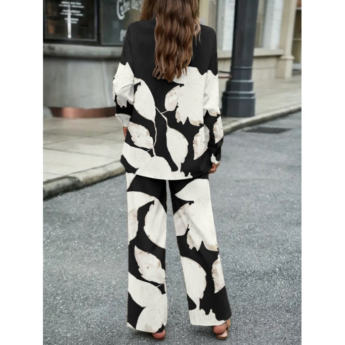 Elegant print loose shirt pantsuit