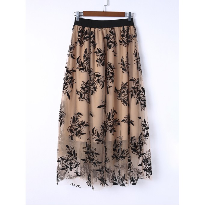 FLORAL EMBROIDERY FLARED ELEGANT SKIRTS