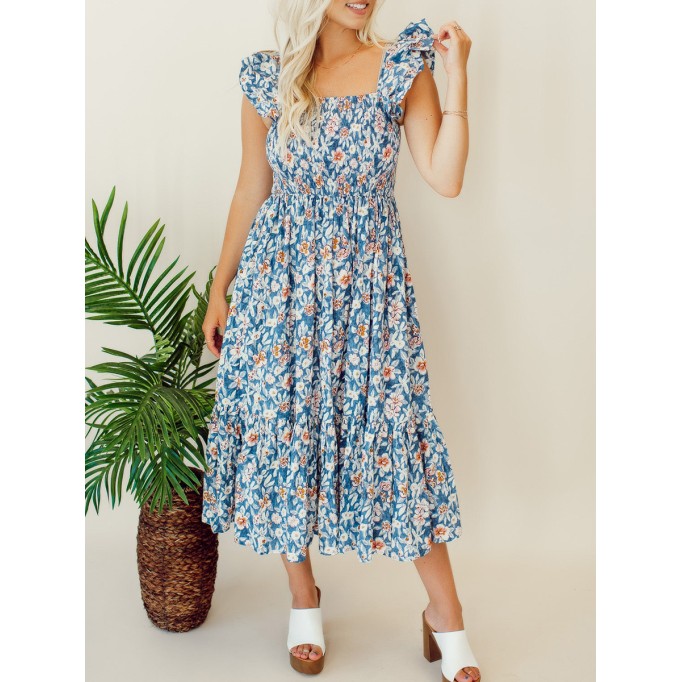 Floral pleated mid length dress