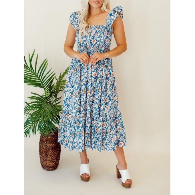 Floral pleated mid length dress