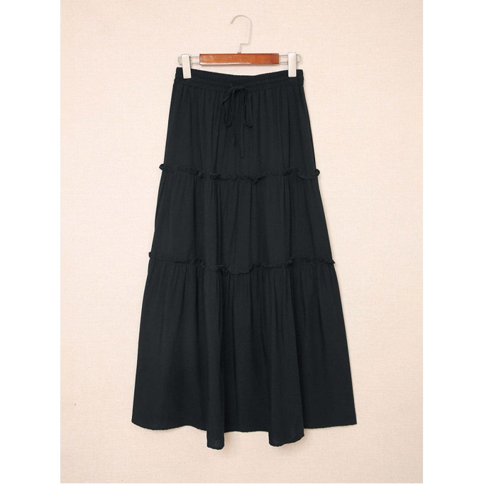 FRILL TIERED DRAWSTRING WAIST MAXI SKIRT