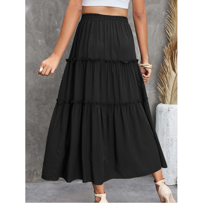 FRILL TIERED DRAWSTRING WAIST MAXI SKIRT