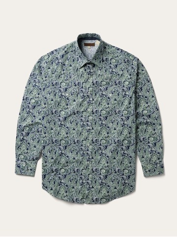 Men's Printed Western Green Shirt