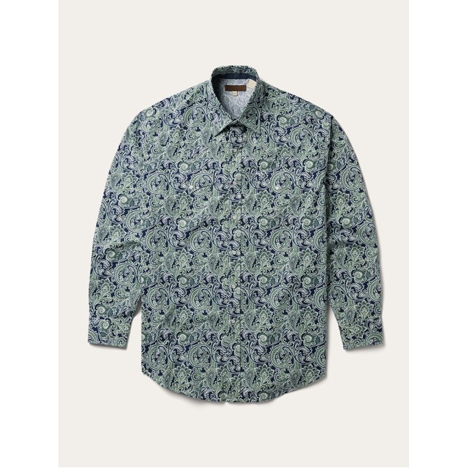 Men's Printed Western Green Shirt