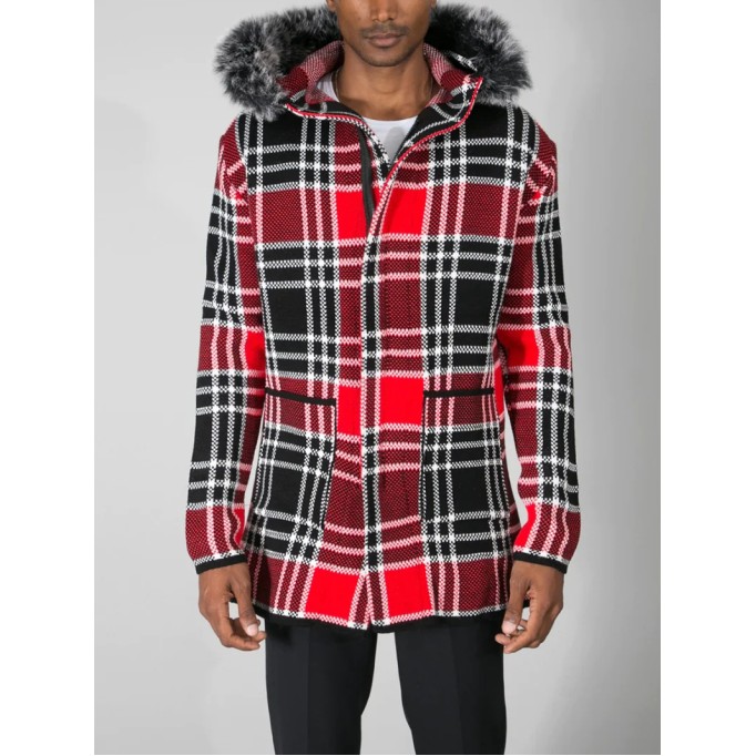 Heavyweight plaid hoodie sweater jacket