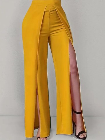 High-waisted, split trousers