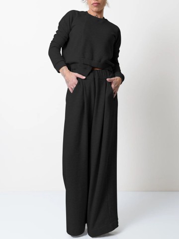 Irregular loose fitting top wide leg pants two-piece set