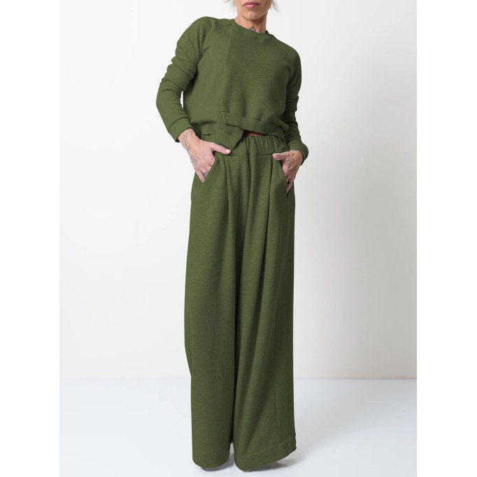 Irregular loose fitting top wide leg pants two-piece set