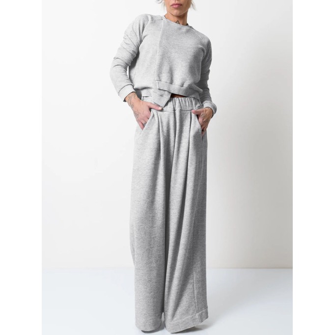 Irregular loose fitting top wide leg pants two-piece set