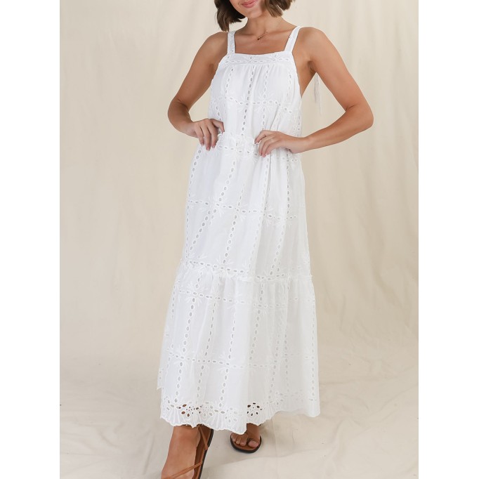 Ladies resort style lace embroidered long dress