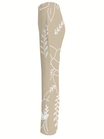 Leaf print high-waisted split trousers and dress pants