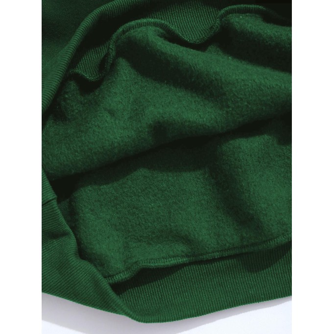 Letter-embroidered puffy fleece-lined green hoodie