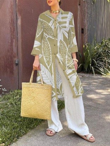 Long printed elegant top and pant suit