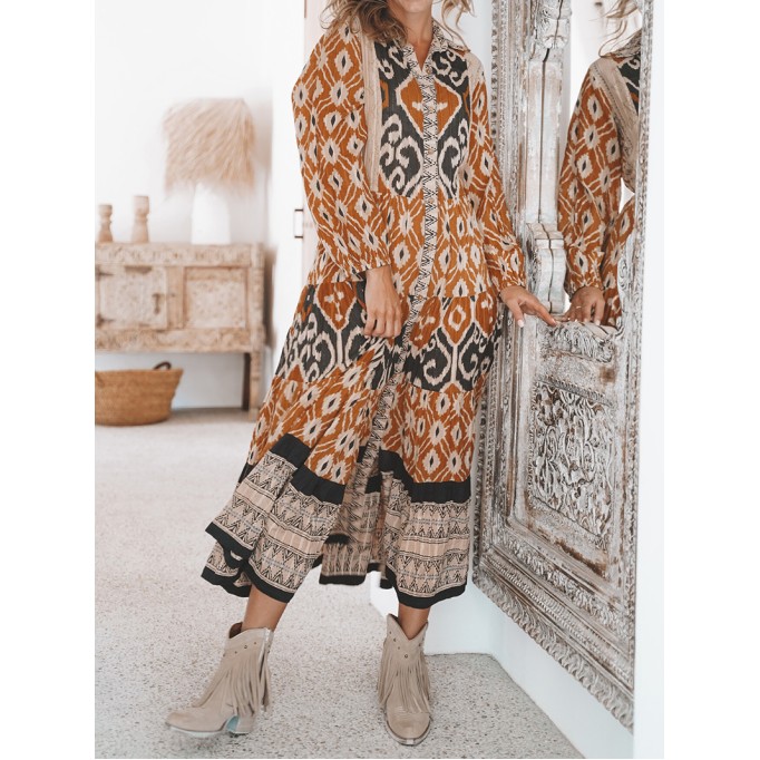 long-sleeved ethnic dress