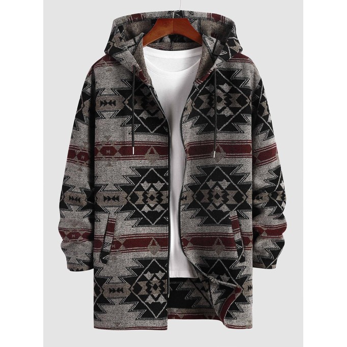 Men's Casual Oversized Print Coat Long Jacket