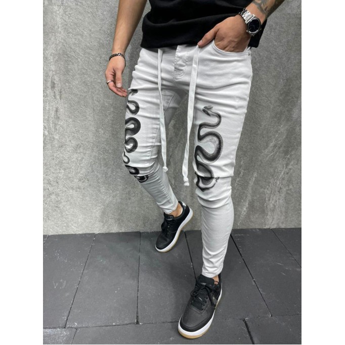 Men's snake patterned skinny jeans