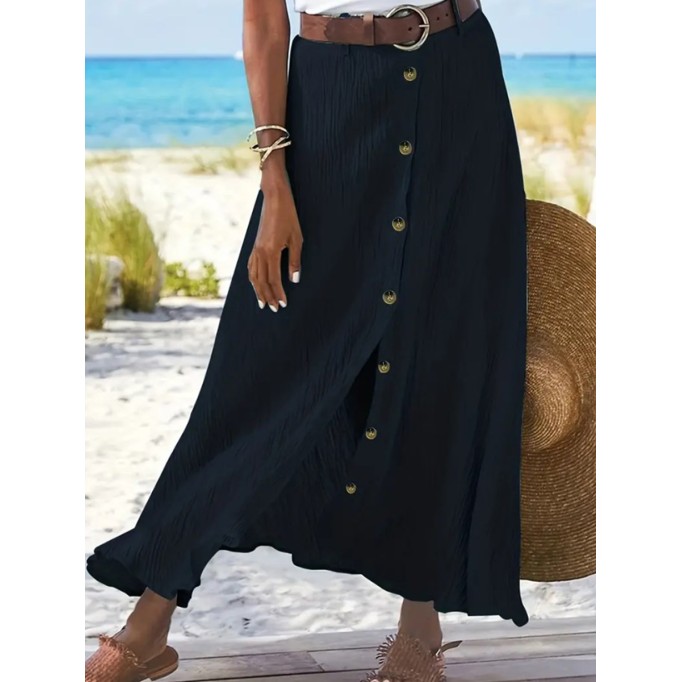 Navy blue cotton crepe half skirt for women