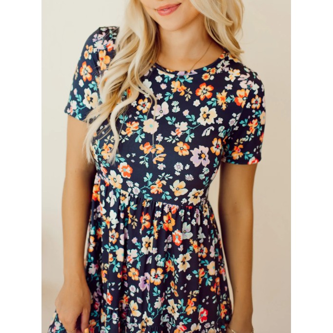 Navy Blue Flower Doll Dress