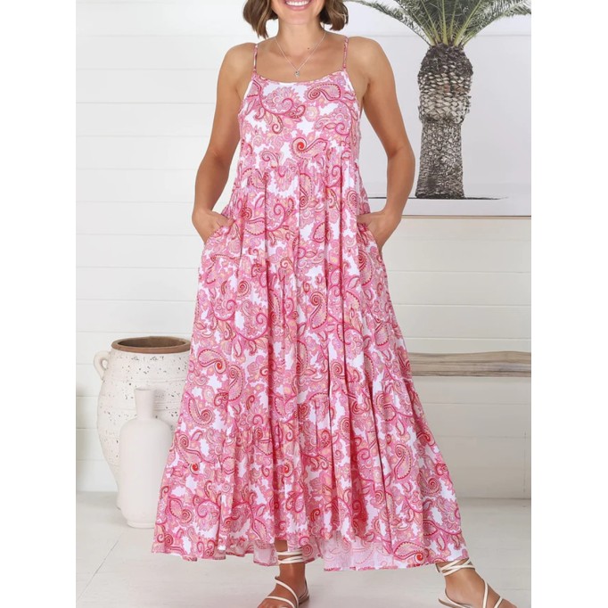 Pink halter loose dress long skirt