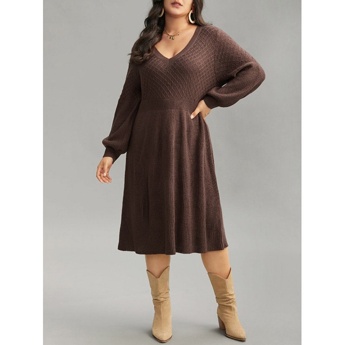 Plus-size V-neck sweater dress