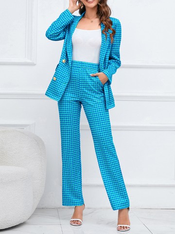 Qianniao grid double breasted suit jacket straight leg suit suit