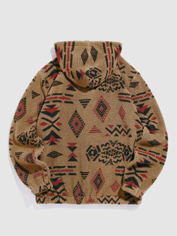 Quarter-zip pocket tribal print hoodie