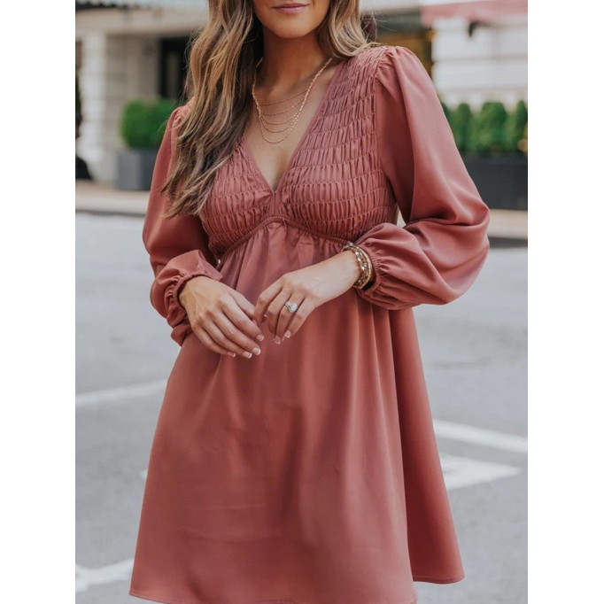 Sexy V-neck pleated A-shape dress