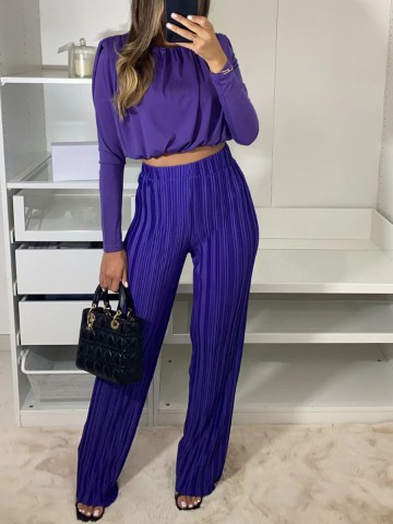 Short long sleeved bottom shirt pleated pants set