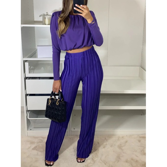 Short long sleeved bottom shirt pleated pants set