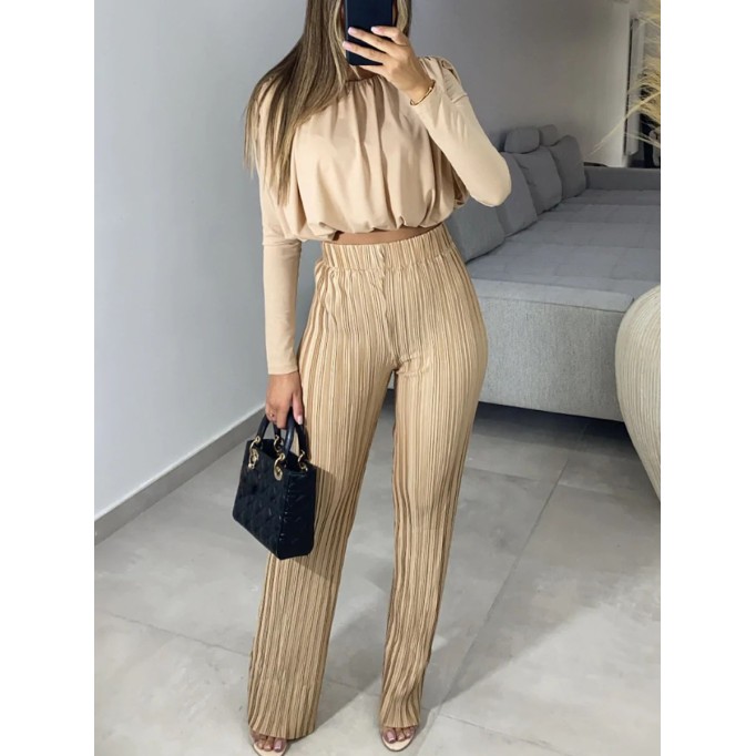 Short long sleeved bottom shirt pleated pants set