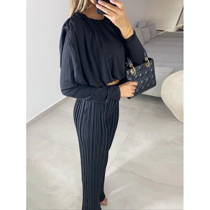 Short long sleeved bottom shirt pleated pants set