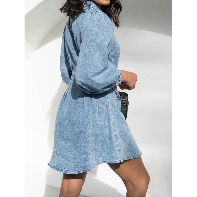 Solid color waistband long sleeved denim skirt