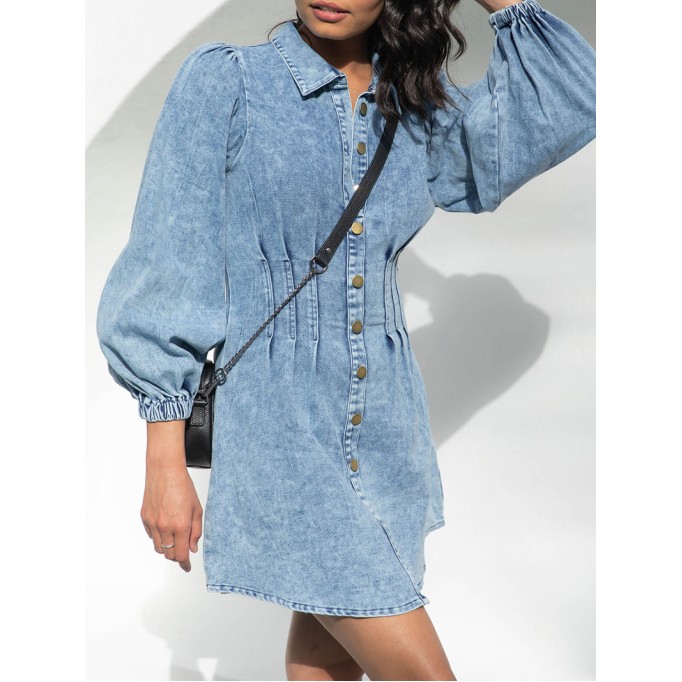 Solid color waistband long sleeved denim skirt