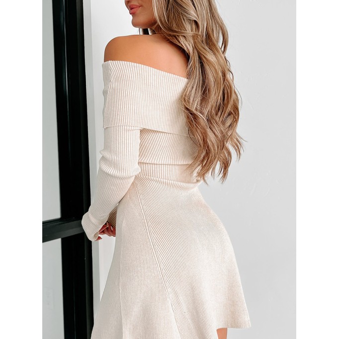 Straight-shoulder off-shoulder sweater dress