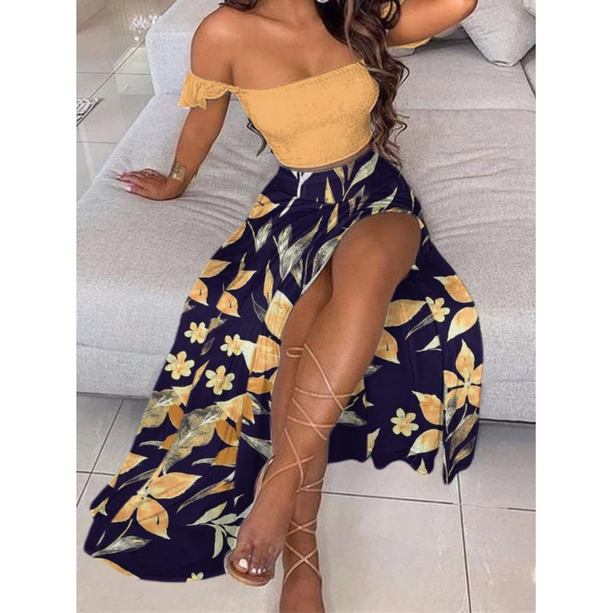 Summer sexy strapless, off-the-shoulder, half-skirt vacation set