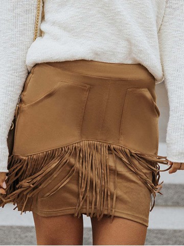 TASSEL ZIPPED POCKETS HIGH WAIST MINI SKIRT