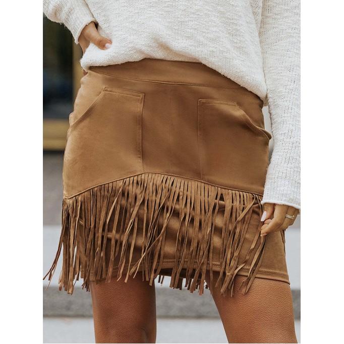 TASSEL ZIPPED POCKETS HIGH WAIST MINI SKIRT