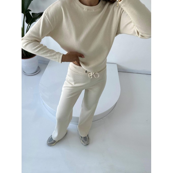 Thread round neck long sleeved top and pants set