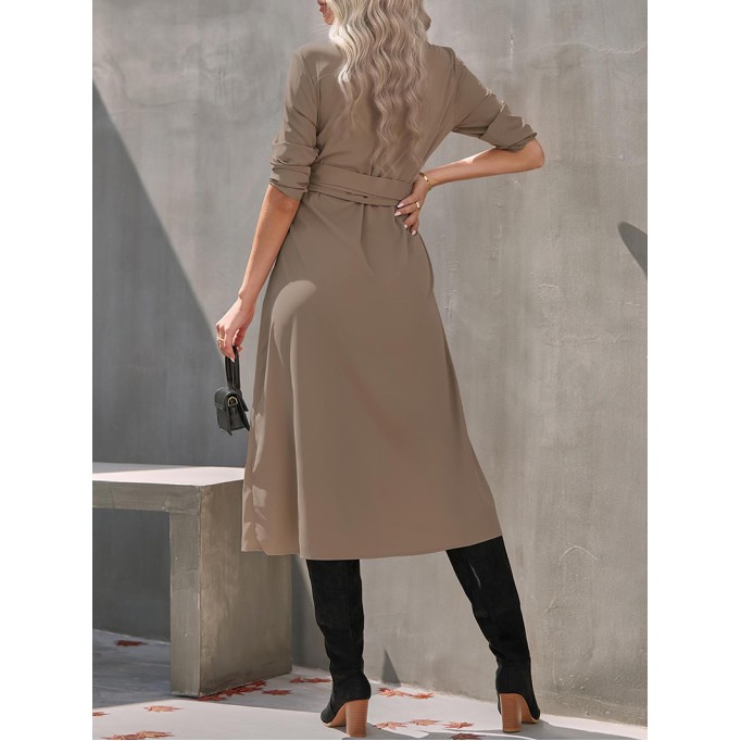 Tie Waist Long Sleeve Midi Shirt Dress