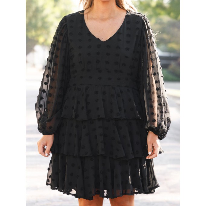 V-neck layered ruffled loose fitting dress