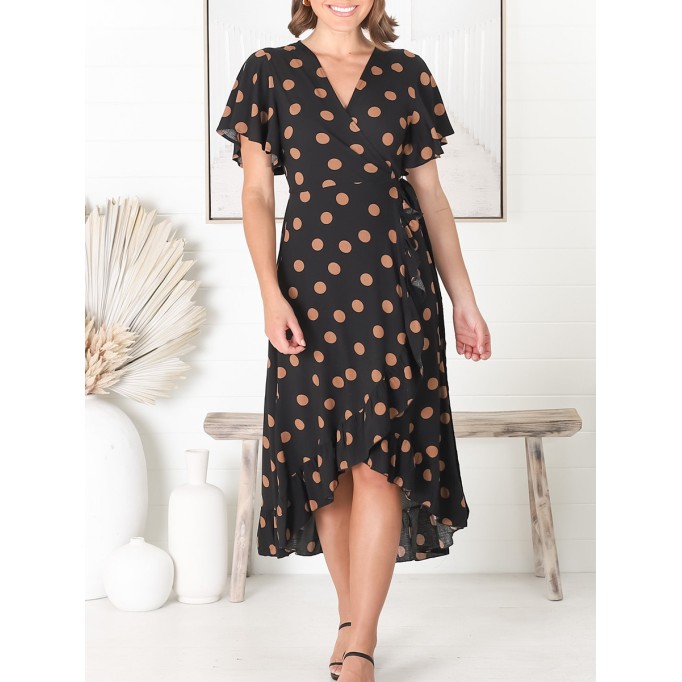 V-neck polka dot print dress