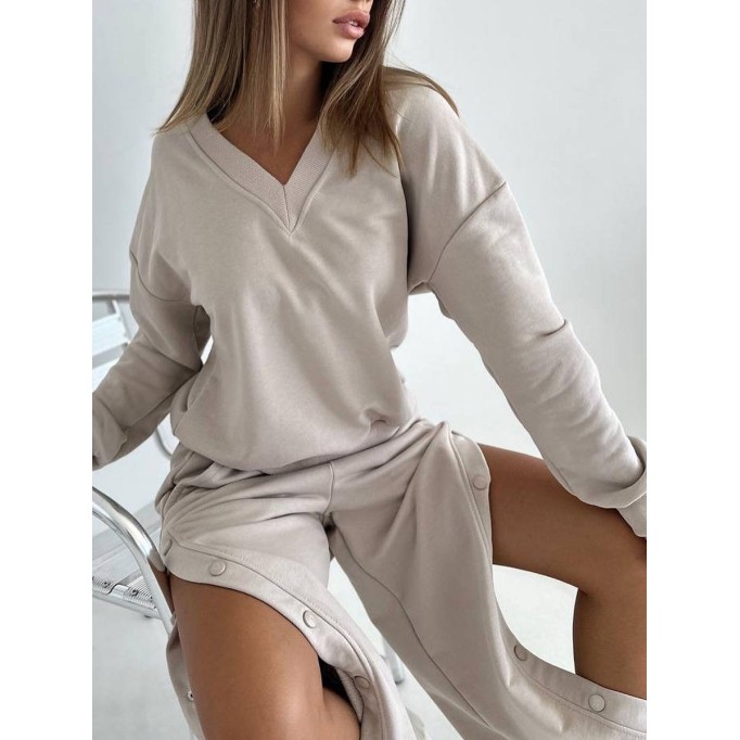 V-neck sweater detachable single breasted open leg pants set