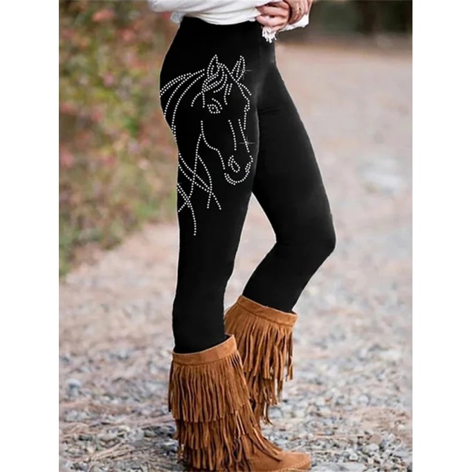 Western Horse Print Skinny Stretch Leggings