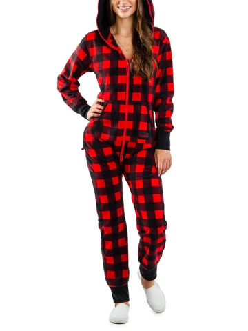 Women's Casual Contrast Color Plaid Jumpsuit